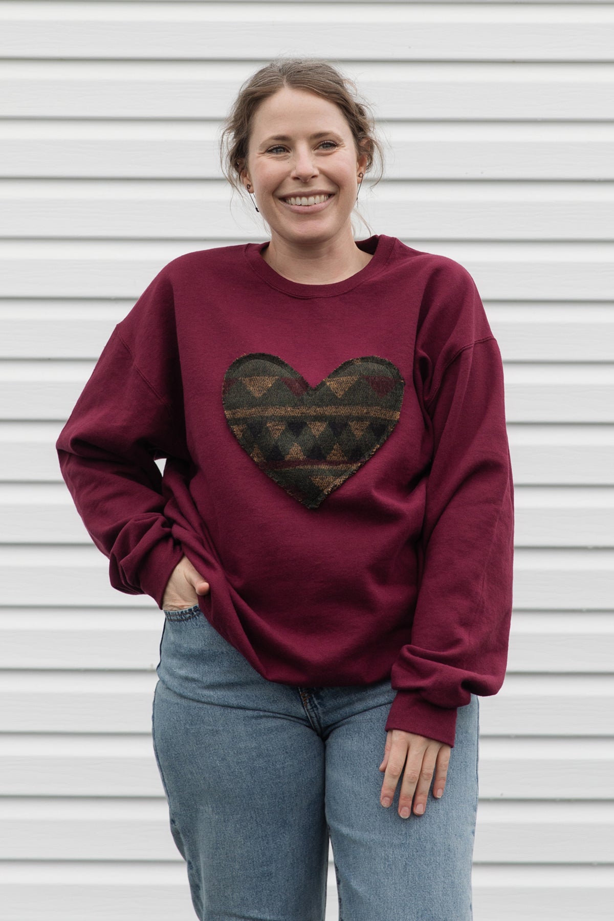 Forest {Mini Tipi} Heart | Burgundy Crewneck Sweater