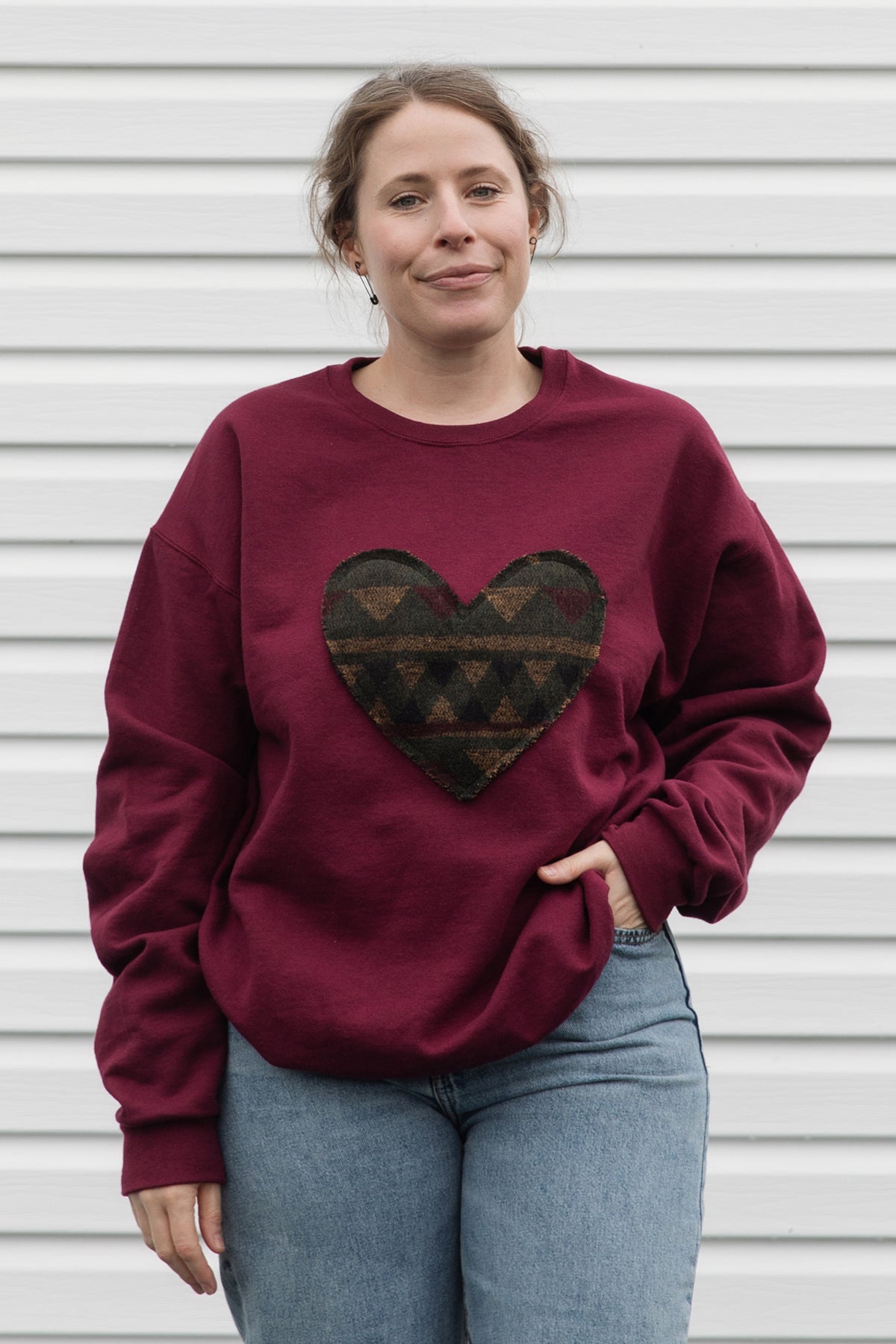 Forest {Mini Tipi} Heart | Burgundy Crewneck Sweater