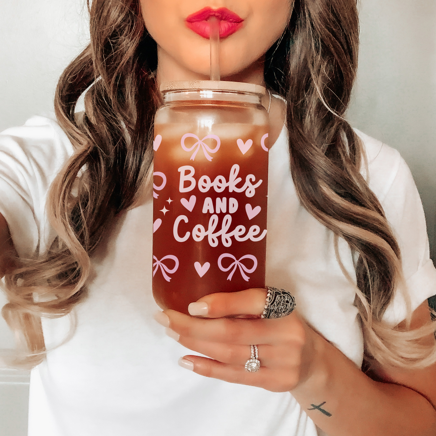 Books and Coffee 16 oz Glass Tumbler