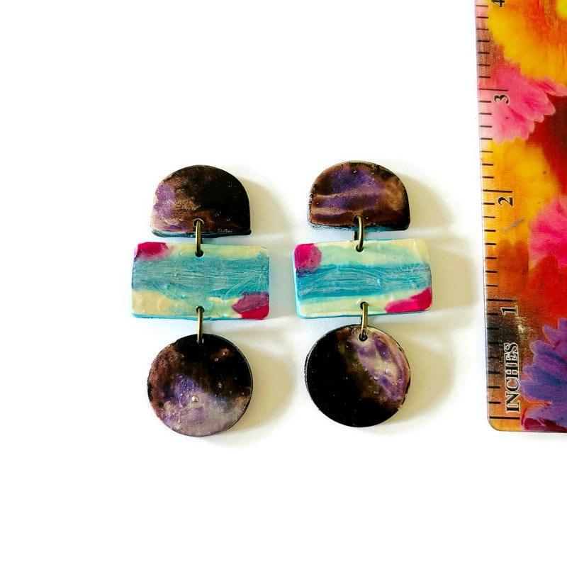 Funky Statement Earrings Painted in Abstract Style