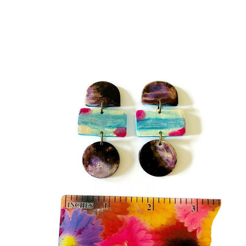 Funky Statement Earrings Painted in Abstract Style