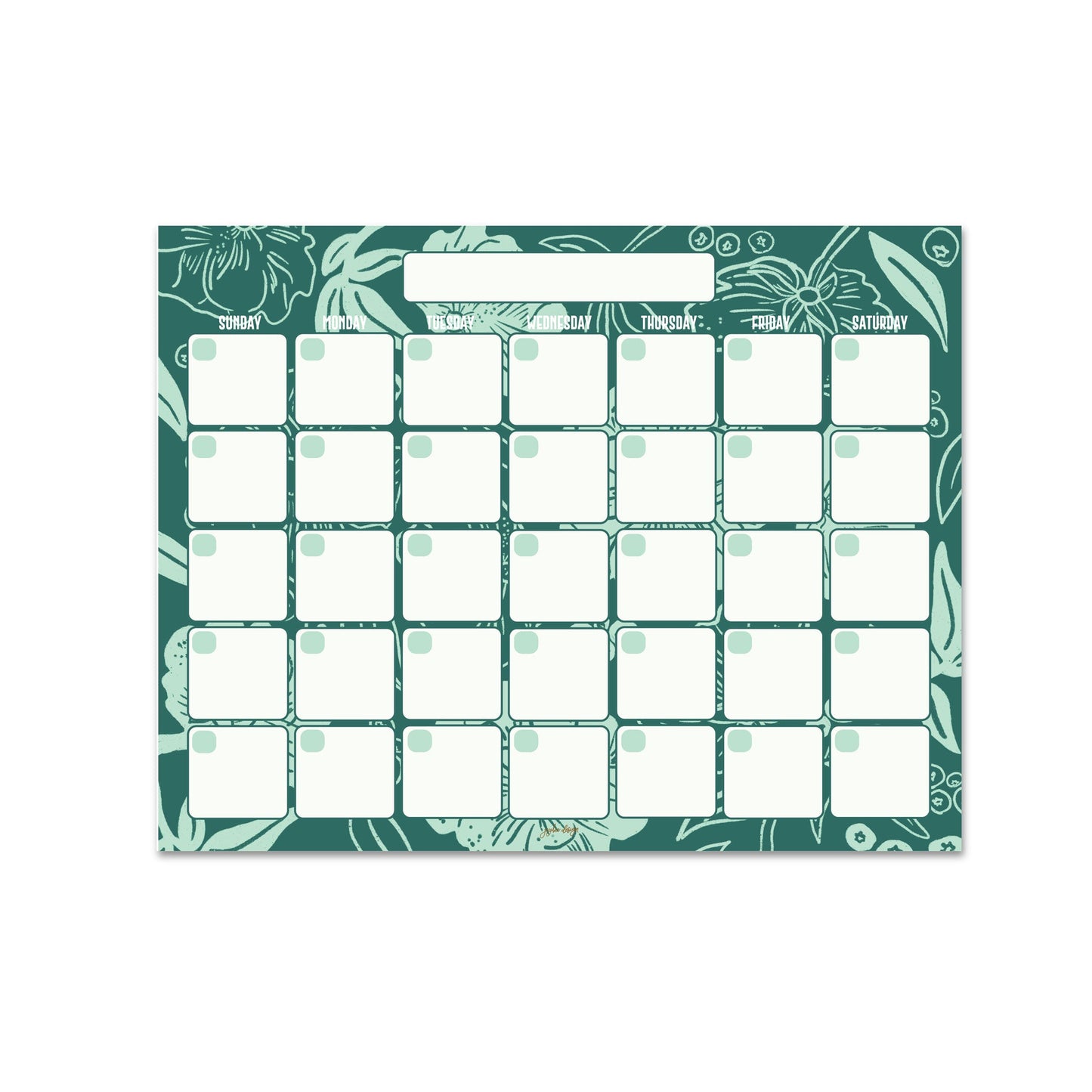 Green Florals Monthly Planner - 15 Pages