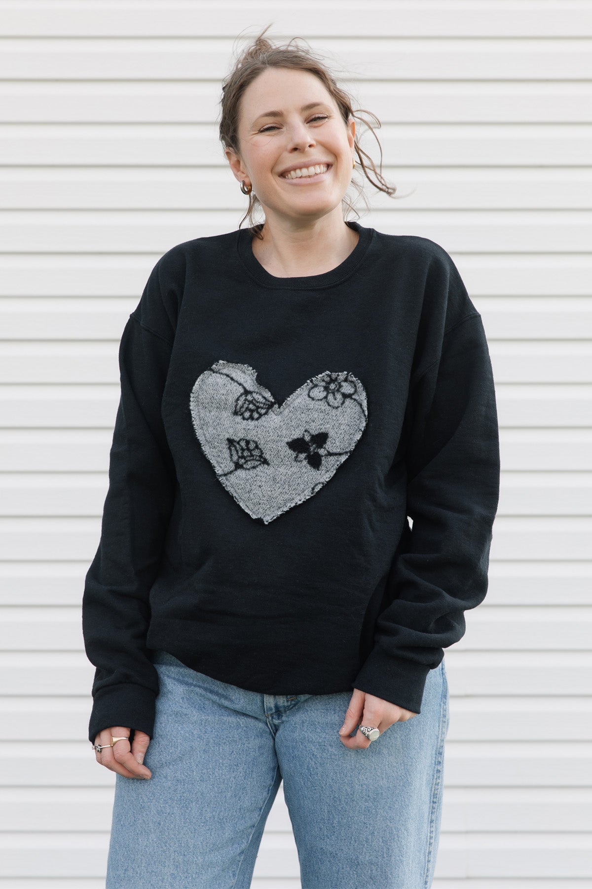Fleurs {Mini Tipi} Heart | Black Crewneck Sweater