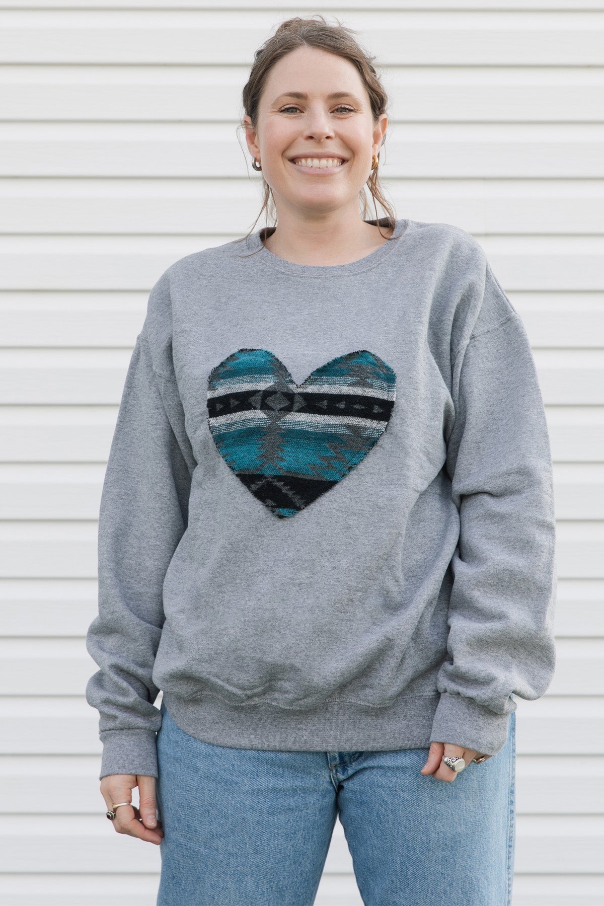 Sky {Mini Tipi} Heart | Heather Grey Crewneck Sweater