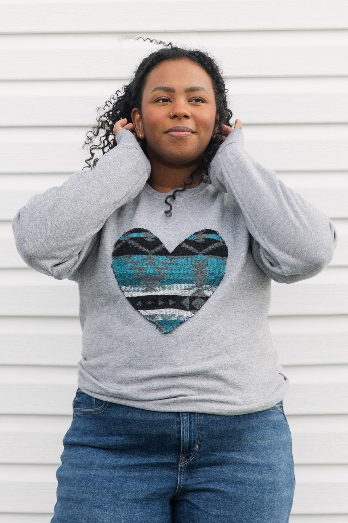 Sky {Mini Tipi} Heart | Heather Grey Crewneck Sweater