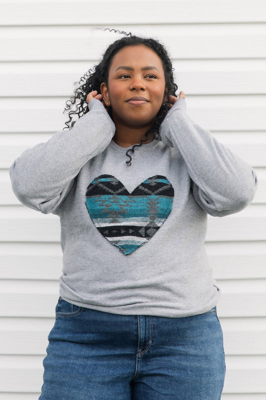 Sky {Mini Tipi} Heart | Heather Grey Crewneck Sweater