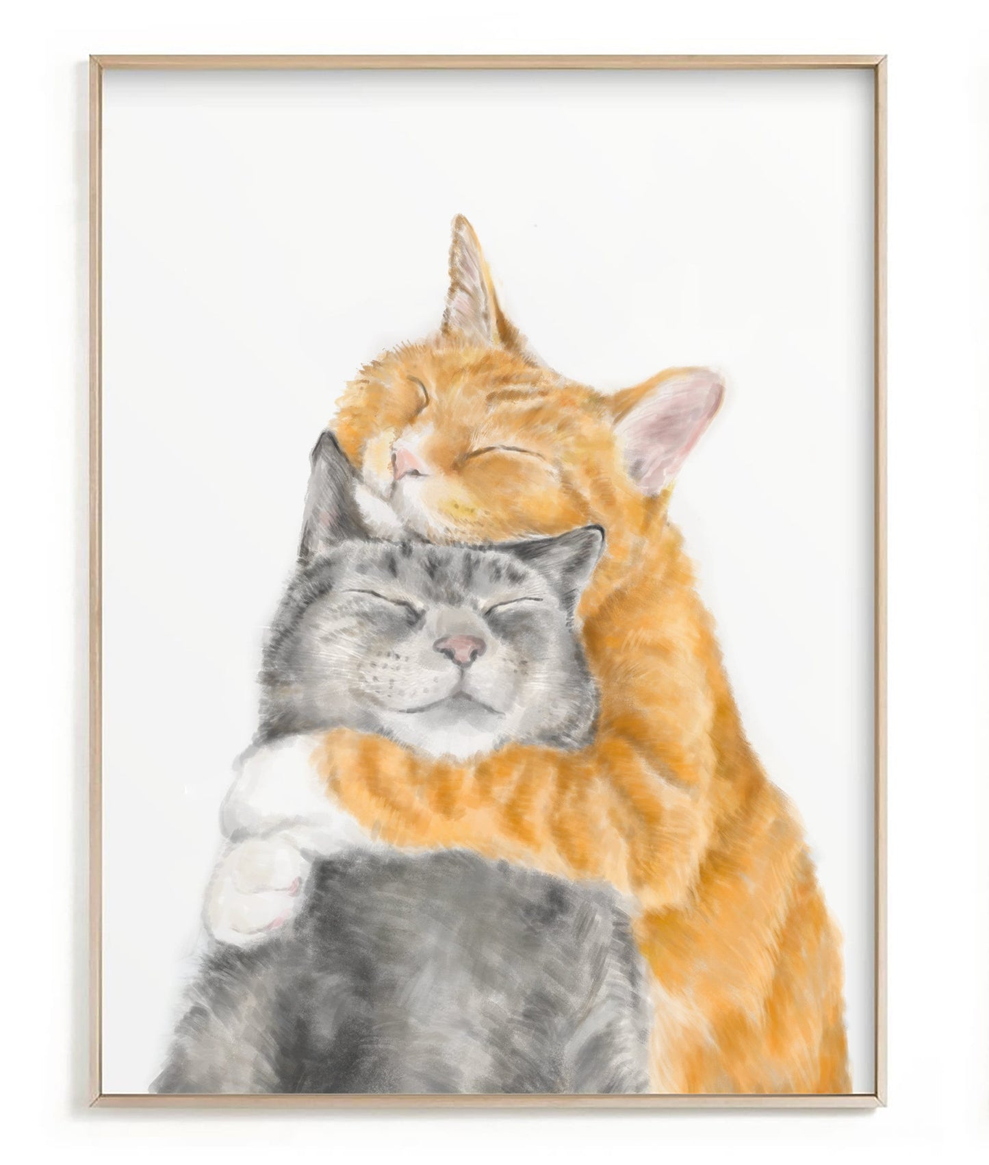 Cat Cuddles Art Print - Modern Gray and Orange Tabby Watercolor Poster