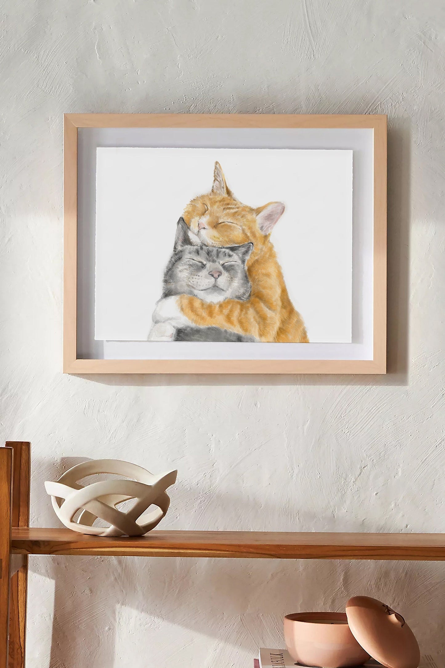 Cat Cuddles Art Print - Modern Gray and Orange Tabby Watercolor Poster