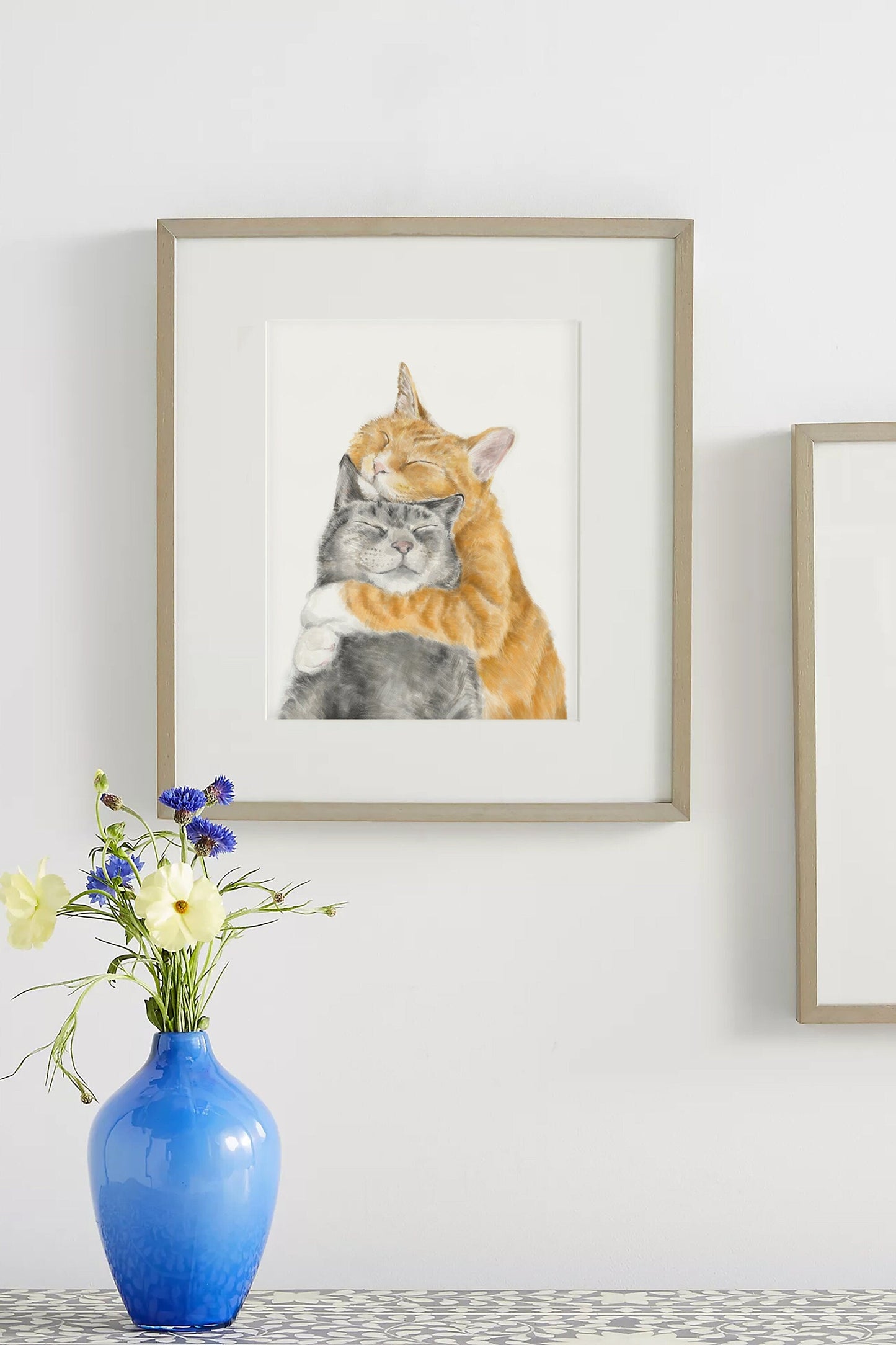 Cat Cuddles Art Print - Modern Gray and Orange Tabby Watercolor Poster