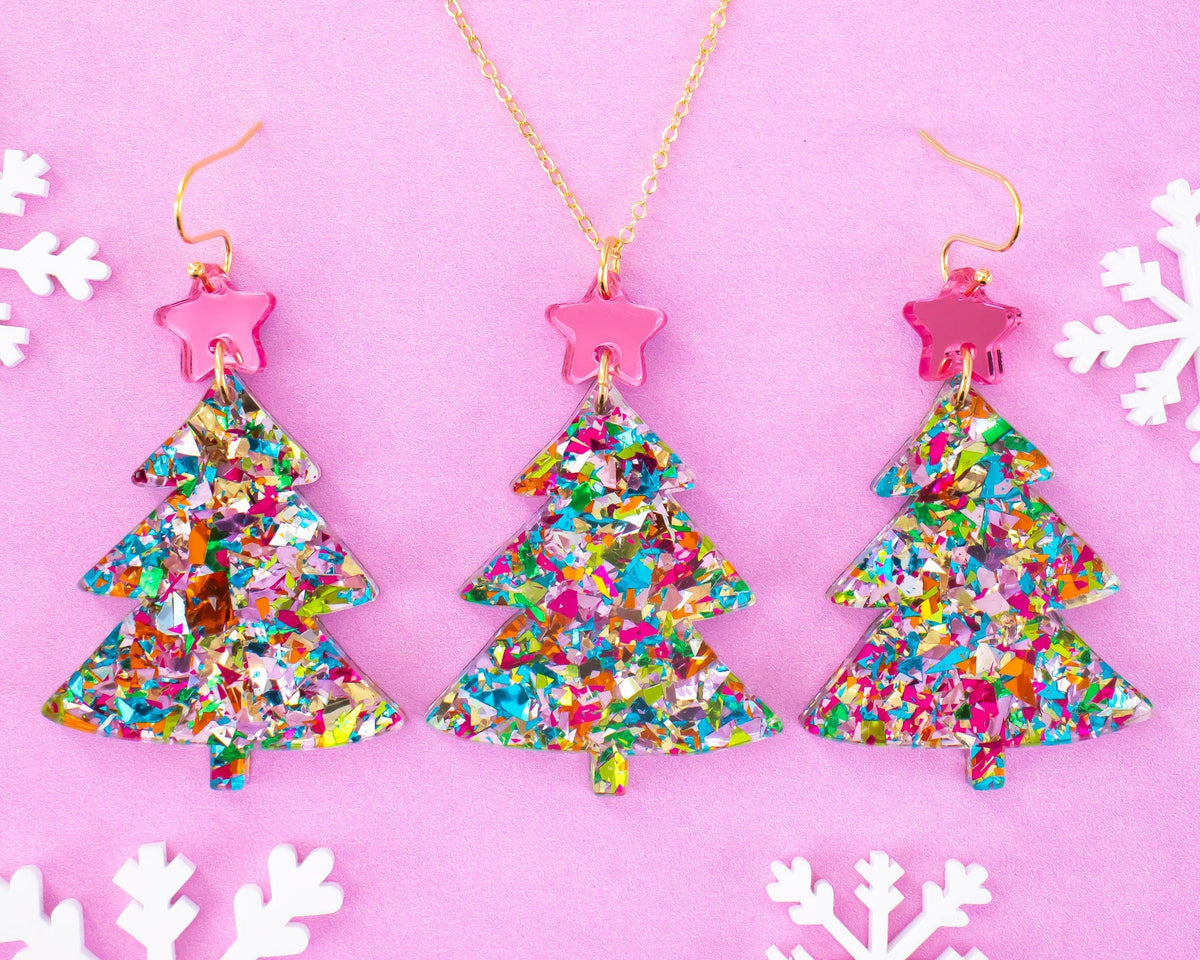 Christmas Tree Necklace and Earrings Set