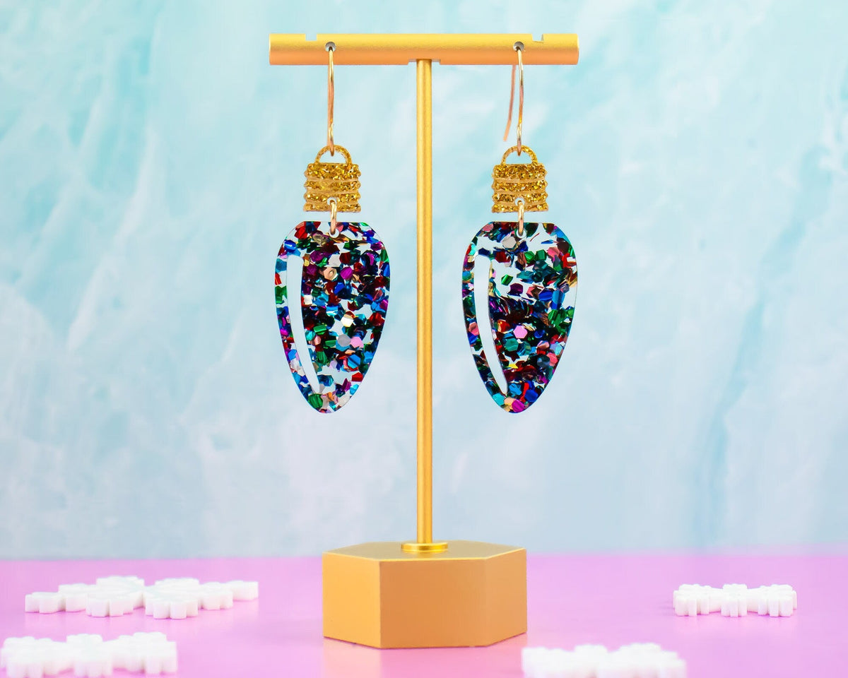 Glitter Christmas Lightbulb Earrings