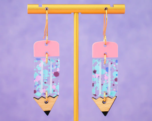 Blue Confetti Pencil Earrings