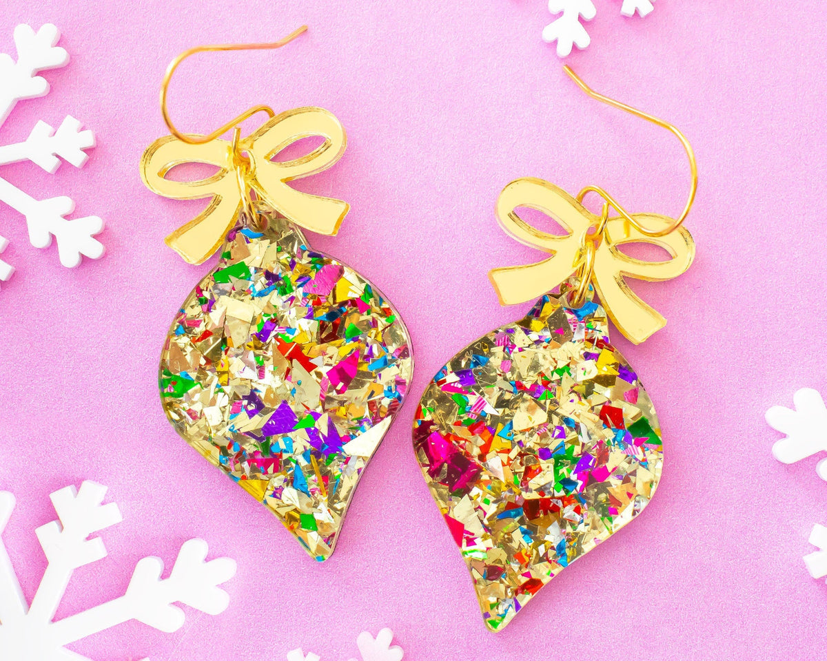 Gold Christmas Ornament Earrings