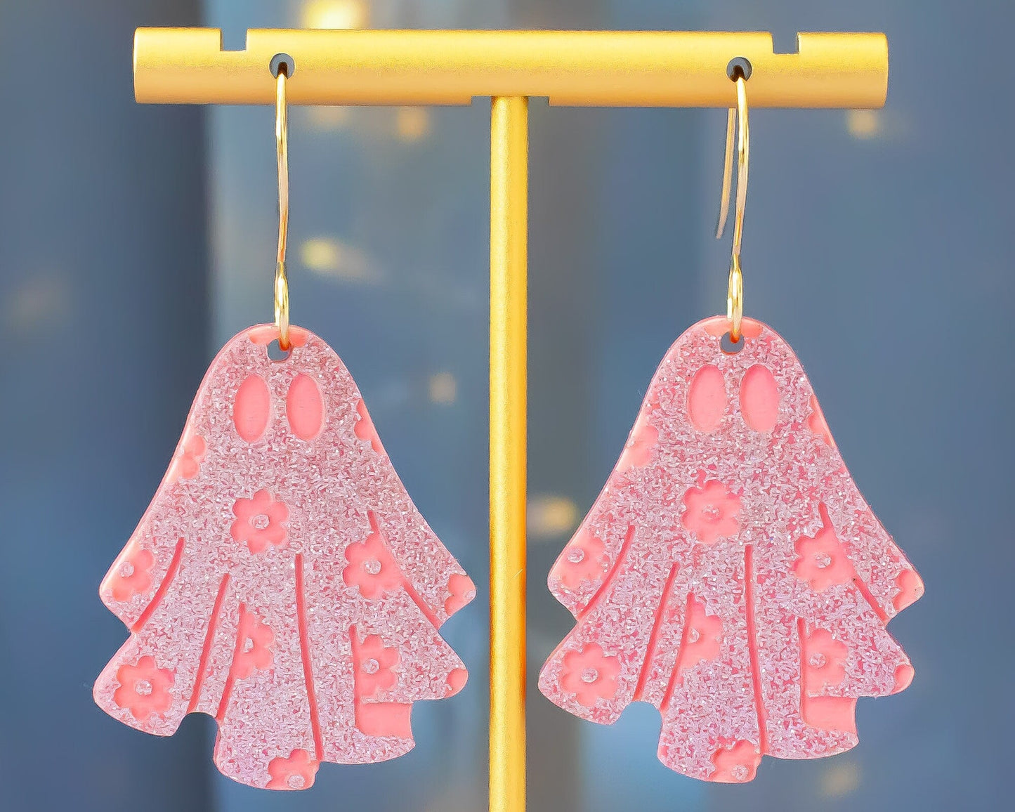 Pink Flower Ghost Earrings