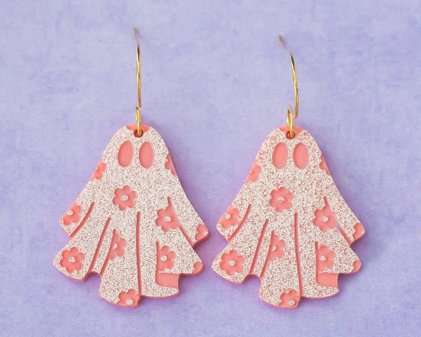 Pink Flower Ghost Earrings