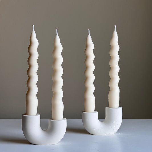 Jesmonite Double Candlestick Holder | Modern Wedding Table Decor