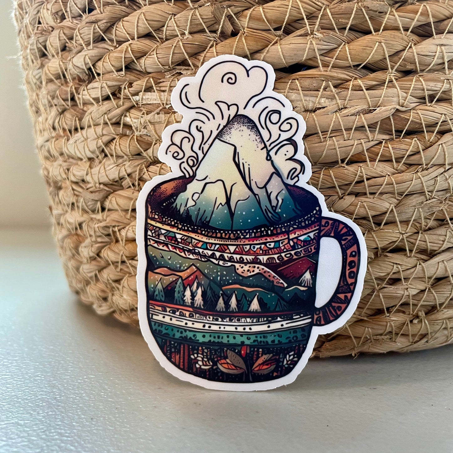 Mountain Coffee Cup Sticker