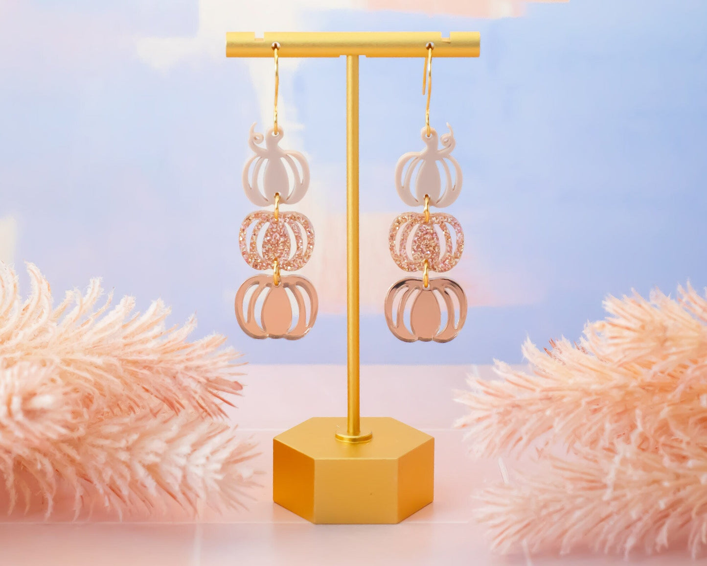 Stacked Pumpkin Rose Gold Earrings