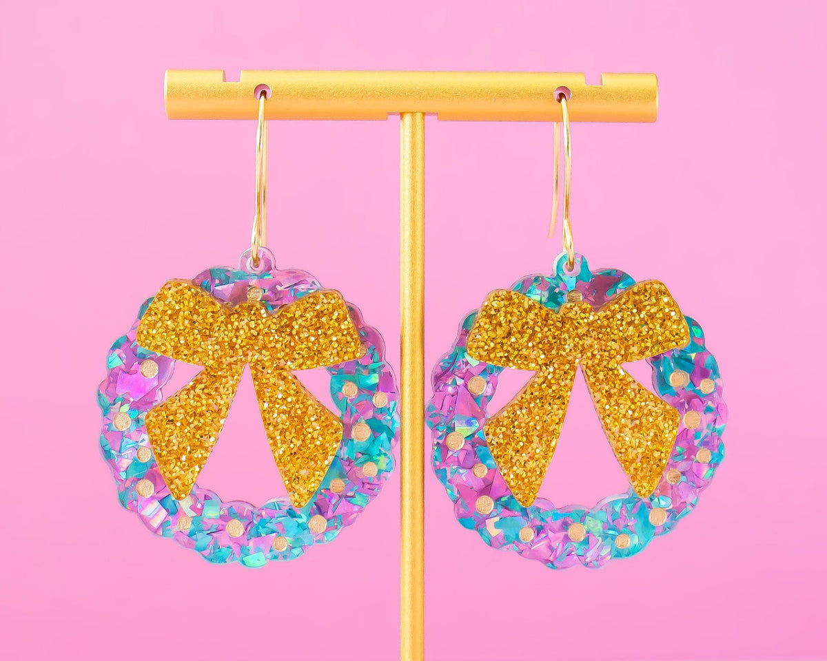 Christmas Wreath Earrings Blue & Purple