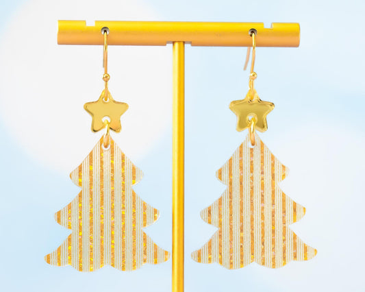 Gold Tinsel Christmas Tree Earrings