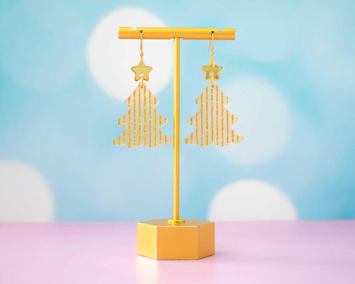 Gold Tinsel Christmas Tree Earrings