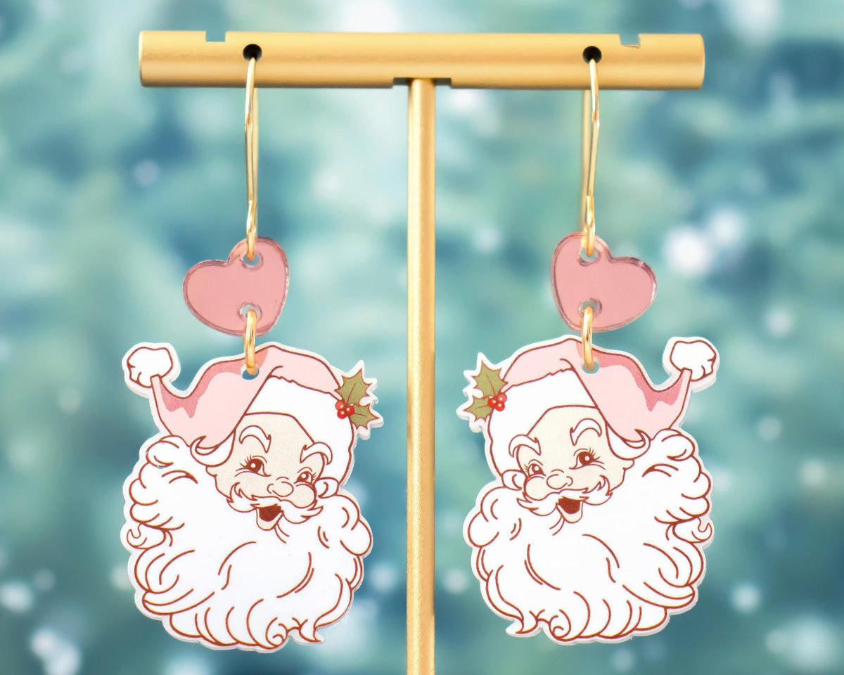 Pink Retro Santa Earring