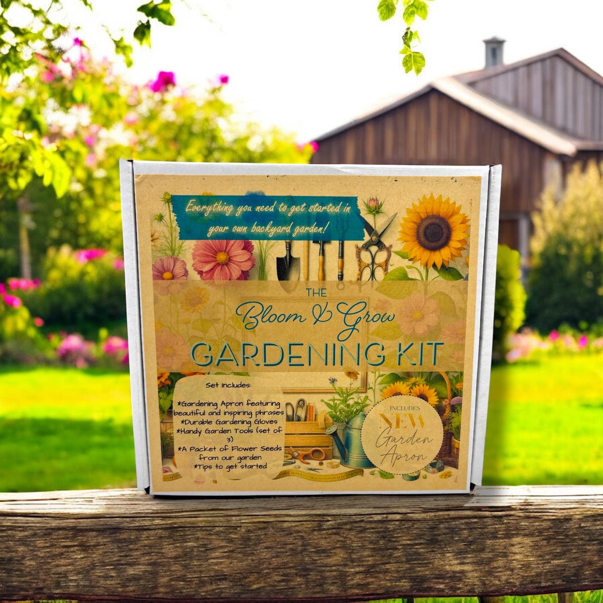 Spring Garden Starter Kit - Bloom & Grow with Cosmo Seeds, Apron, Gloves & Tools - Canadian Wildflowers