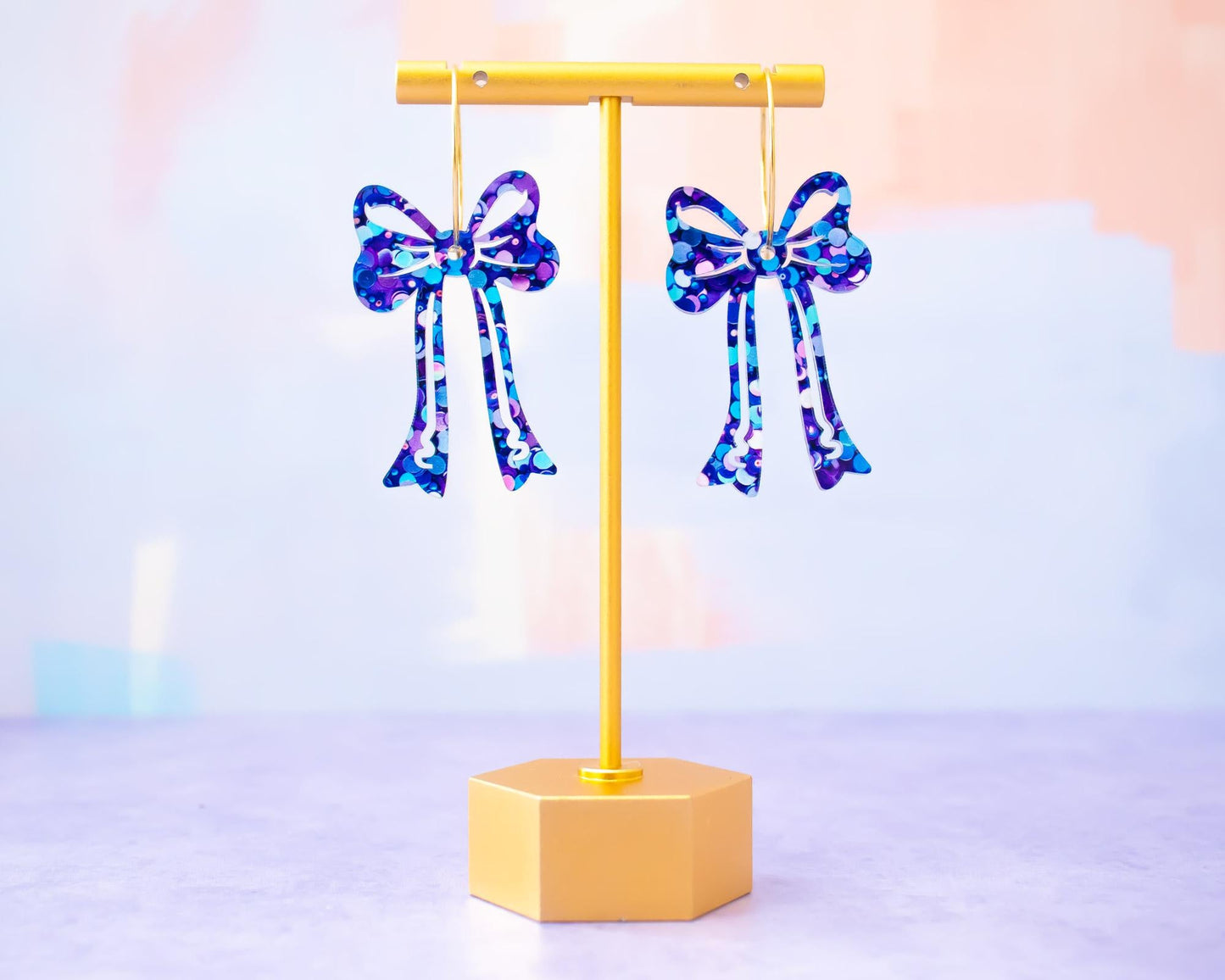Blue Sequin Bow Earrings, Bow Jewelry