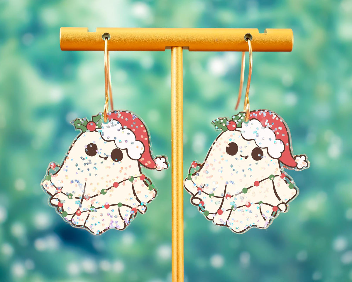 Glitter Christmas Ghost Earrings