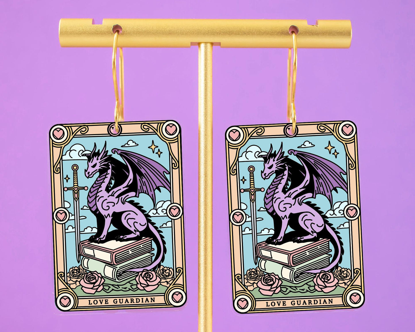 Fantasy Dragon Tarot Card Bookish Earrings