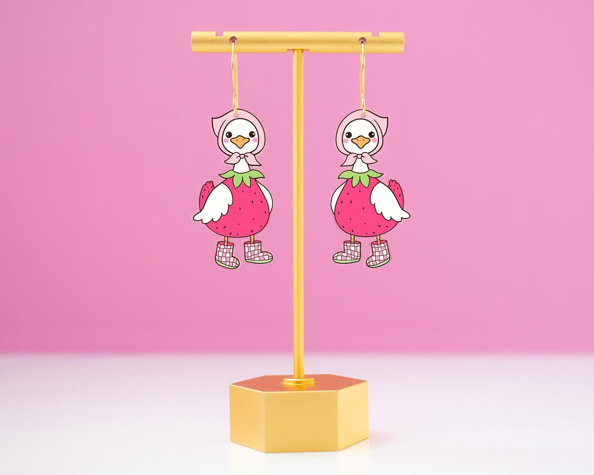 Strawberry Goose Earrings