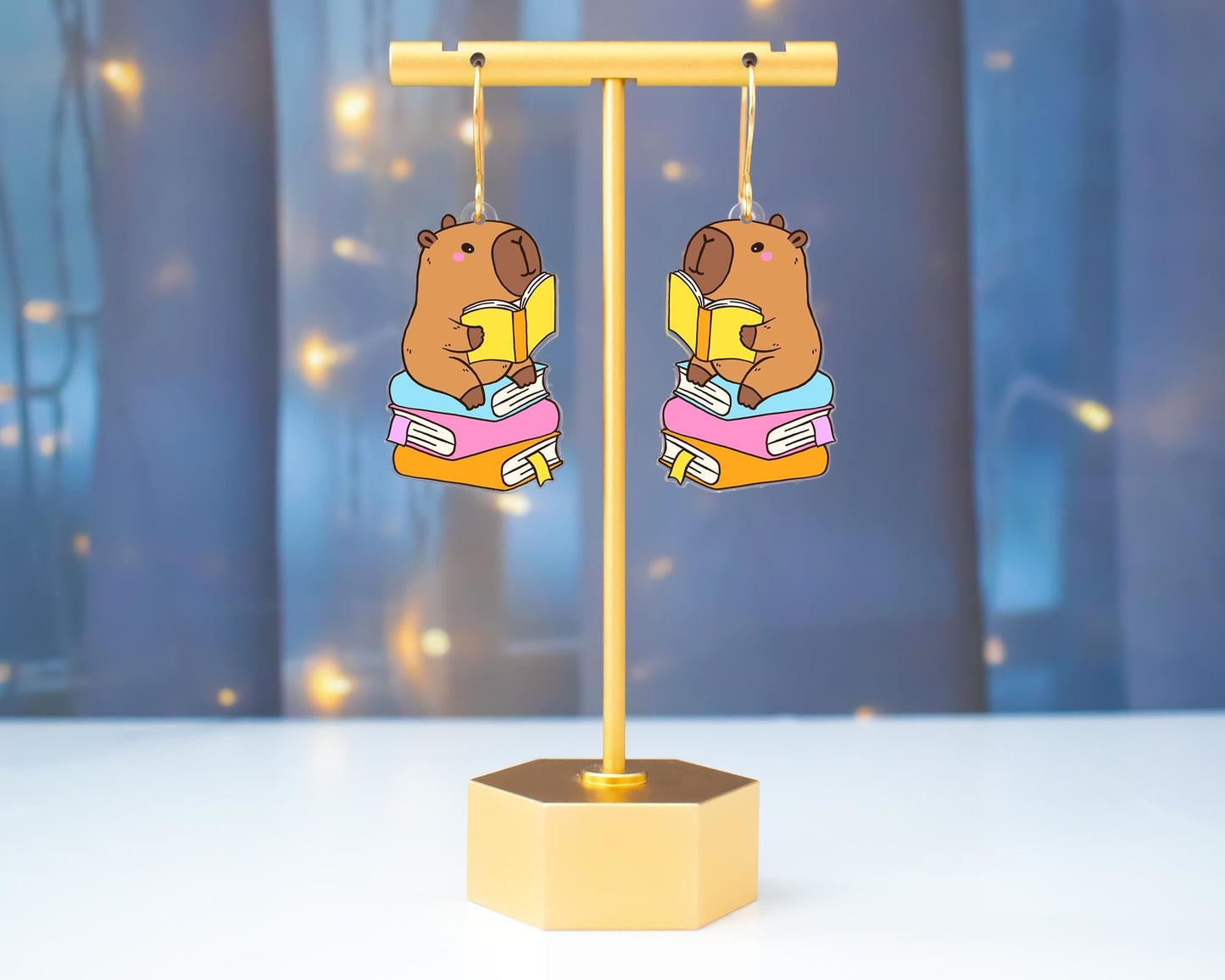 Capybara Book Earrings