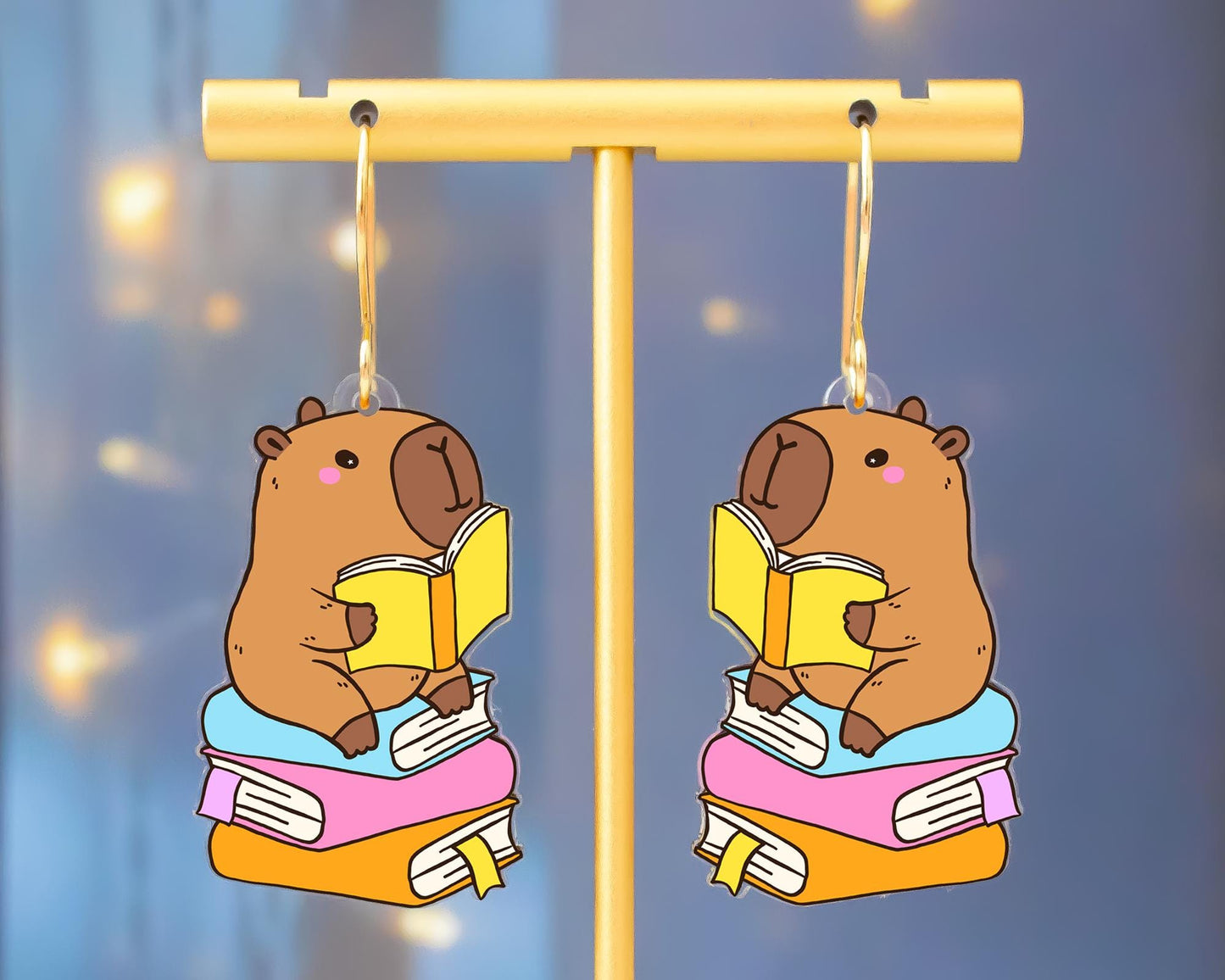 Capybara Book Earrings