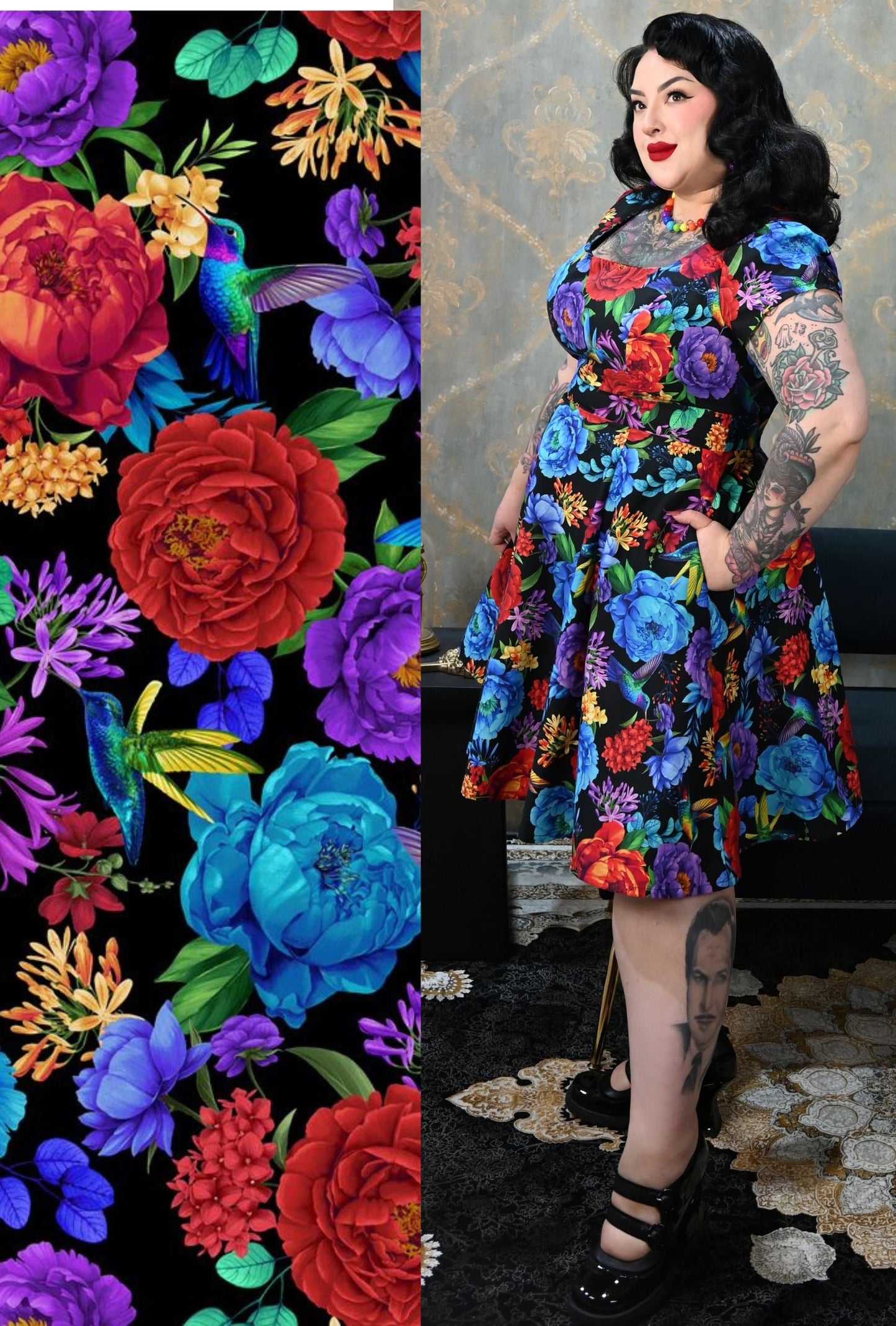 Winifred  - Jewel Jardin - Floral & Hummingbird Dress