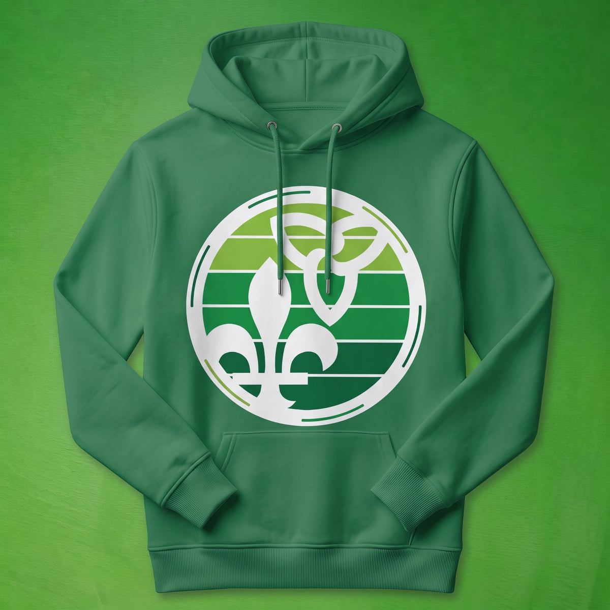 Retro-Inspired Franco-Ontarien Hoodie - Trillium and Fleur-de-Lys - KIDS- vert