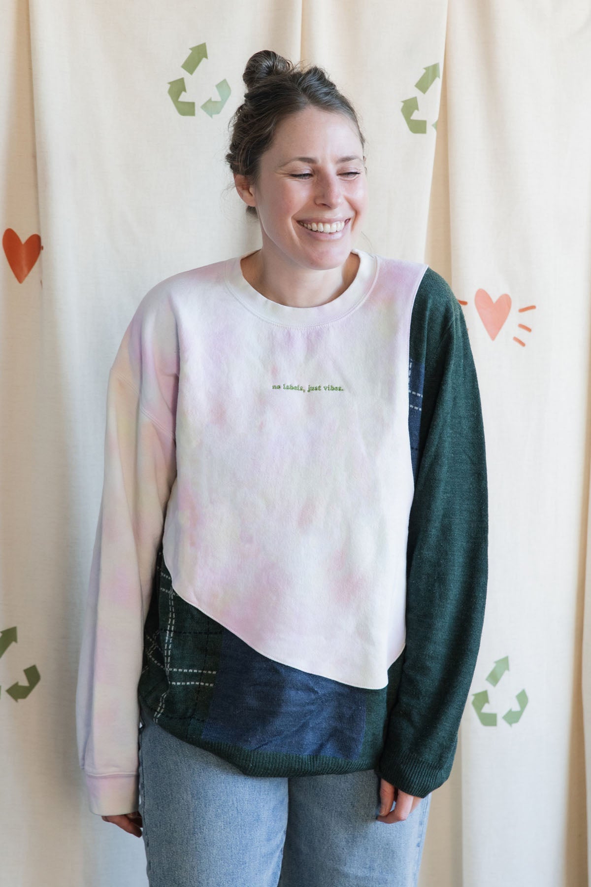 mash up tie-dye & green plaid sweater  {large}