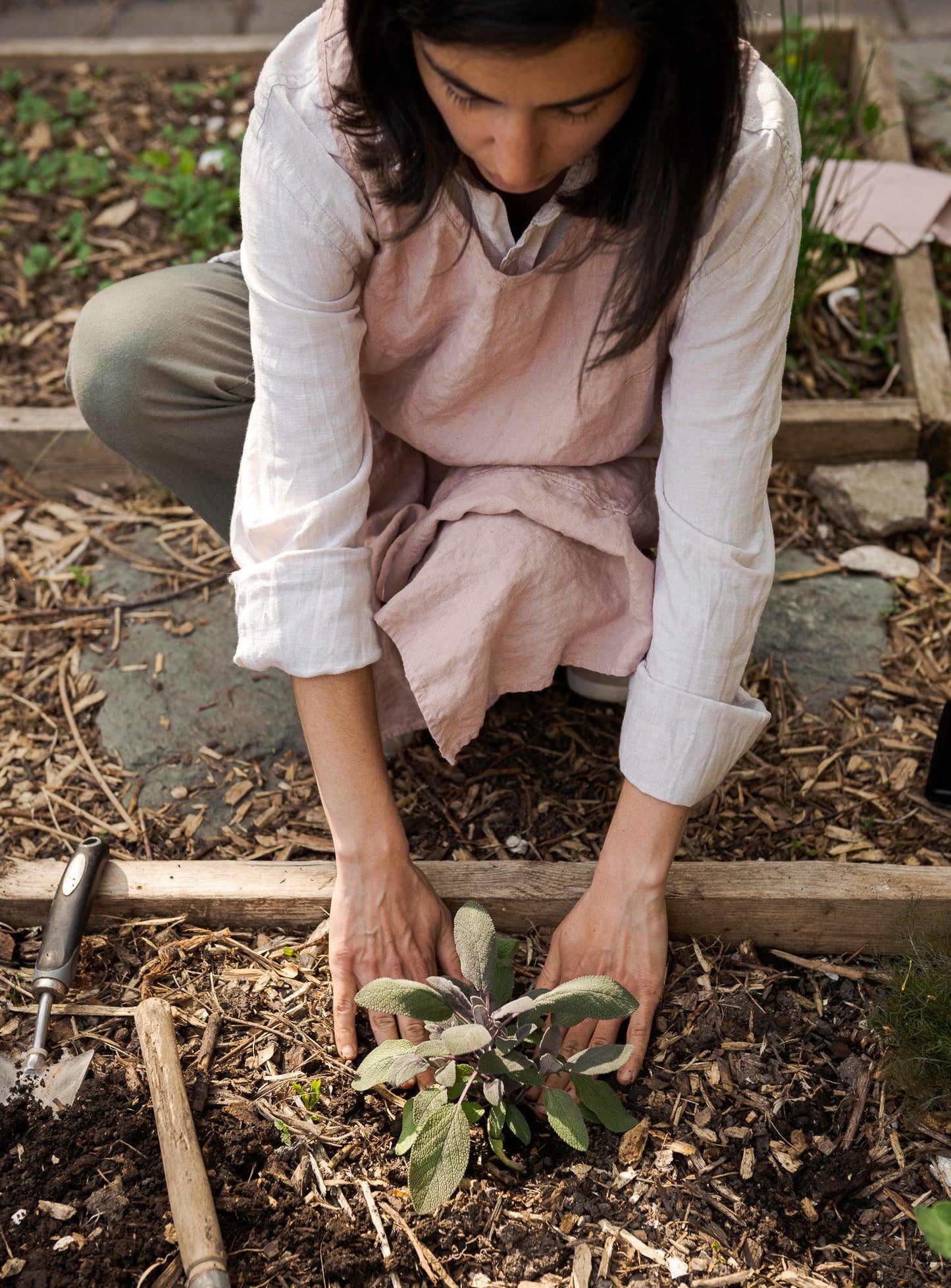 Linen Gardener Apron - Dusty-pink