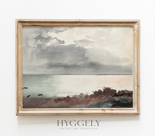 Vintage Watercolor Landscape Painting | Coastal Art