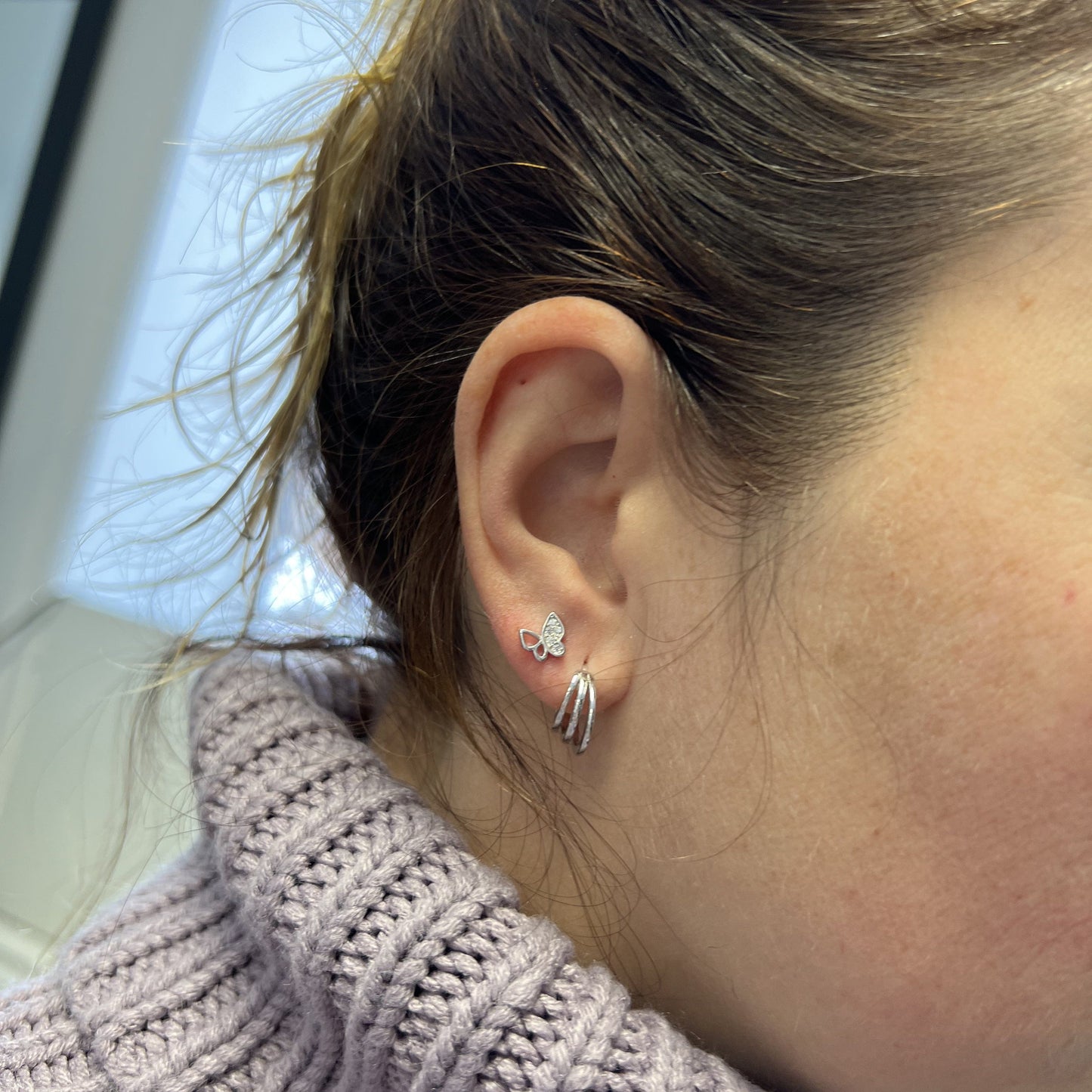 Boucles d'oreilles Huggies 3 rangs en argent sterling