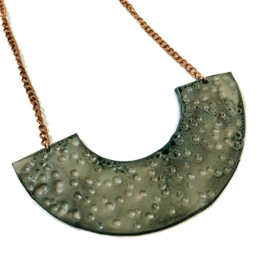 Modern Grey Statement Necklace Handmade from Clay & Painted