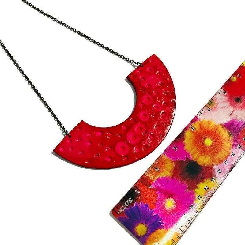 Modern Grey Statement Necklace Handmade from Clay & Painted