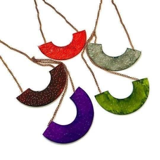 Modern Grey Statement Necklace Handmade from Clay & Painted