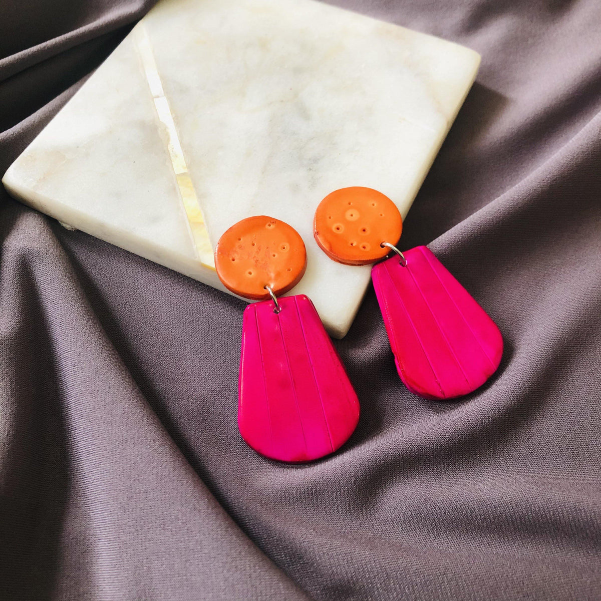 Colorful Summer Statement Earrings Handmade, Post or Clip Ons- "Belle"