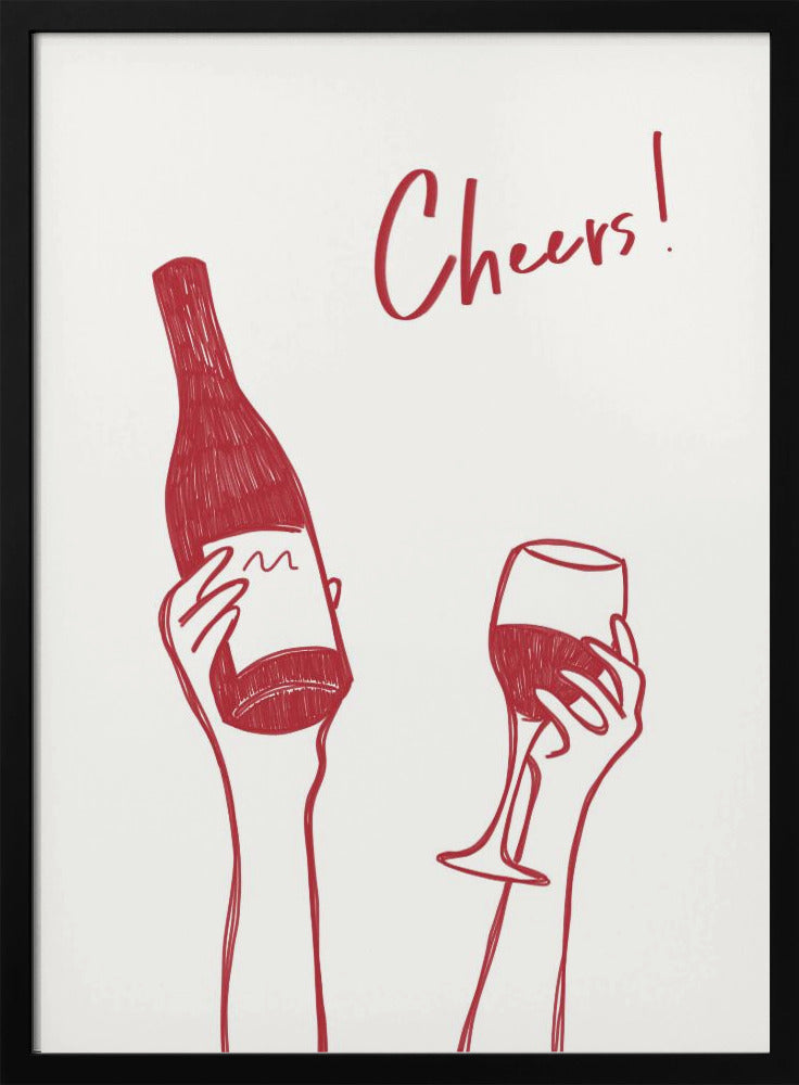 Wall art Cheers wine illustration & text (black & white)