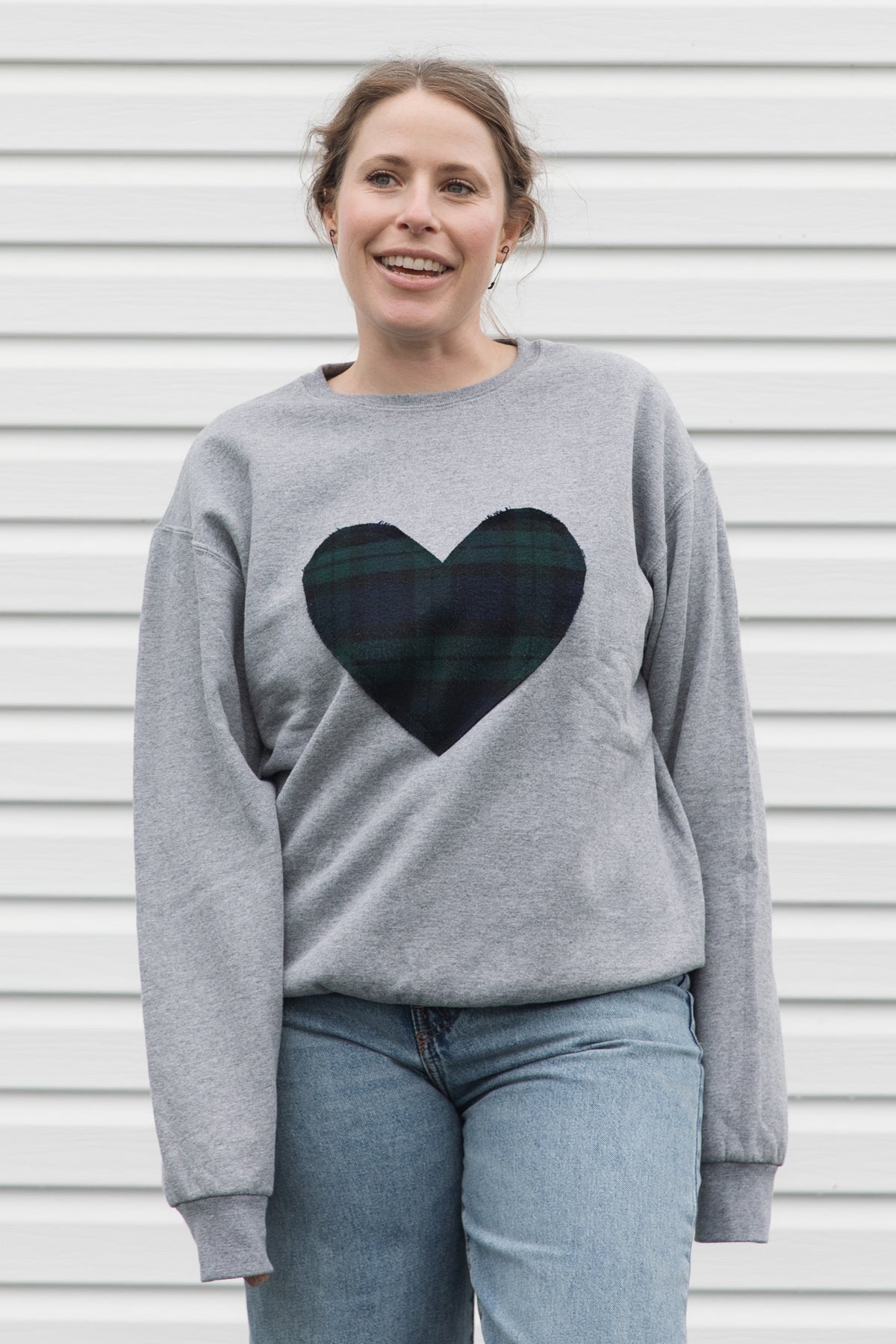 Green Plaid Heart | Light Grey Sweater {various sizes}