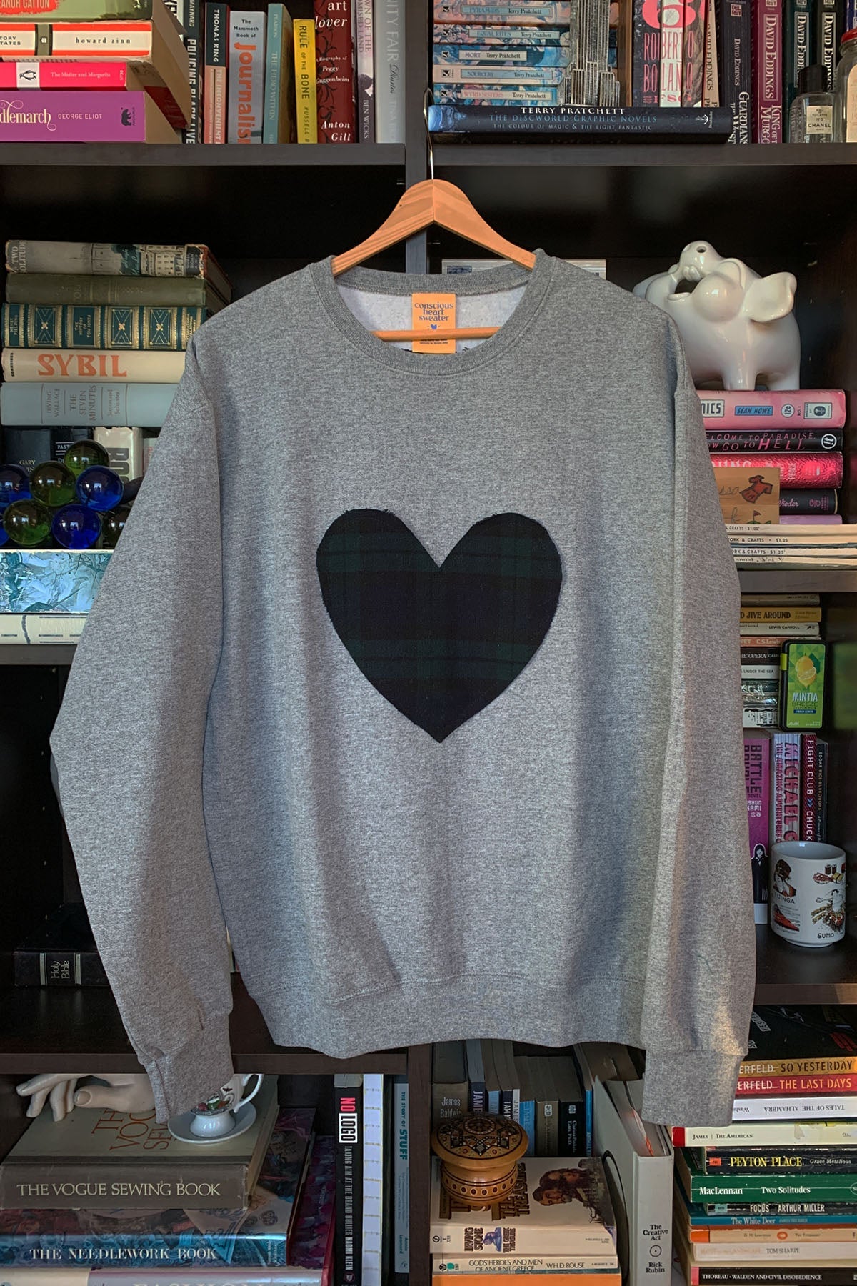 Green Plaid Heart | Light Grey Sweater {various sizes}