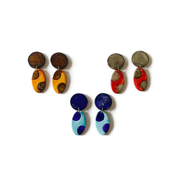 Polka Dot Earrings Post or Clip On Earrings Handmade