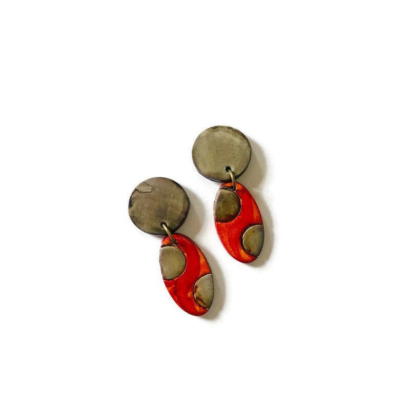 Polka Dot Earrings Post or Clip On Earrings Handmade