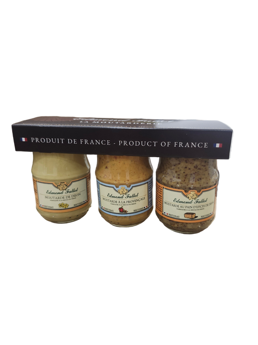 Edmond fallot- Lots de 03 moutarde de dijon (3×100ml) (provencale, traditionnelle, au pain d'épices)
