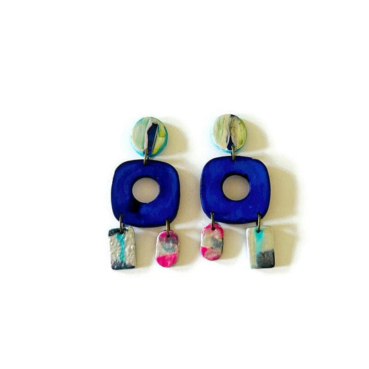 Royal Blue Statement Earrings with Abstract Accents